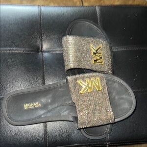 Michael Kors Glittery Gold and Black Slides
